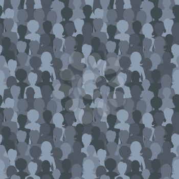 A lot of dark silhouettes, crowd of people seamless pattern