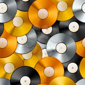 A lot of golden, platinum and bronze albums, vinyl discs seamless pattern