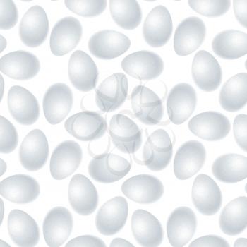 A lot of realistic white eggs isolated on white, seamless pattern