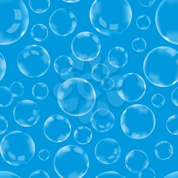 A lot of soap bubbles on blue background seamless pattern