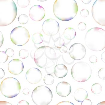 A lot of soap bubbles on white background seamless pattern