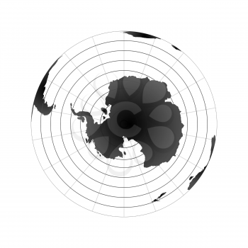 Antarctic pole globe hemisphere. World map view from space on white