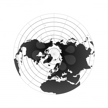 Arctic pole globe hemisphere. World map view from space on white