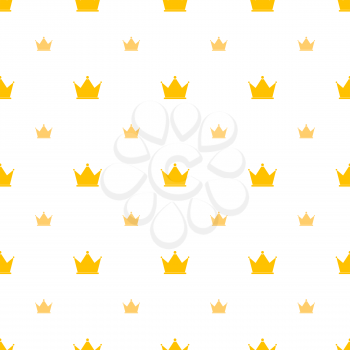 Big and small gold crown icons on white, luxury seamless pattern