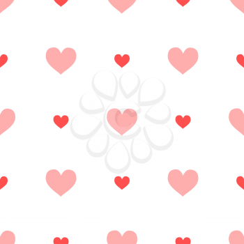 Big ang small pink hearts on white background seamless pattern