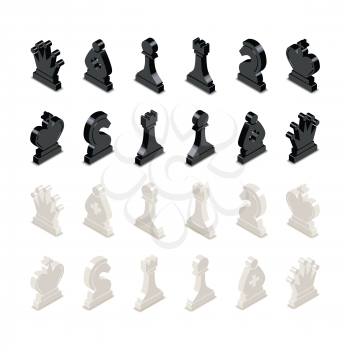 Black and white chess figures in isometric view isolated on white