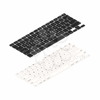 Black and white laptop keyboards in isometric view isolated on white
