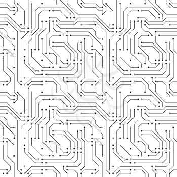 Black computer microchip seamless pattern on white