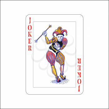 Bright colourful joker playing card on white