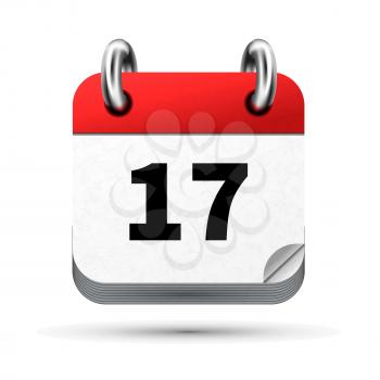 Bright realistic icon of calendar with 17th date on white
