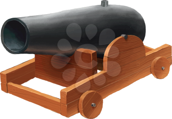 Cartoon medieval cannon icon isolated on white