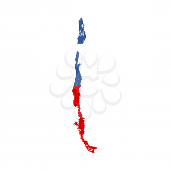 Chile country silhouette with flag on background on white