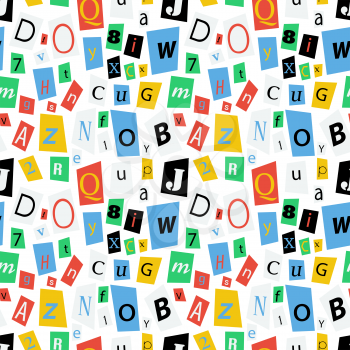 Colorful newspaper letters on white, seamless pattern