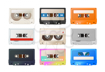 Detailed audio cassette, vintage tape on white