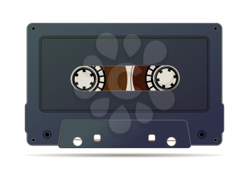 Detailed audio cassette with magnetic tape, vintage object on white