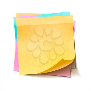 Different colorful sticky notes in pile isolated on white background