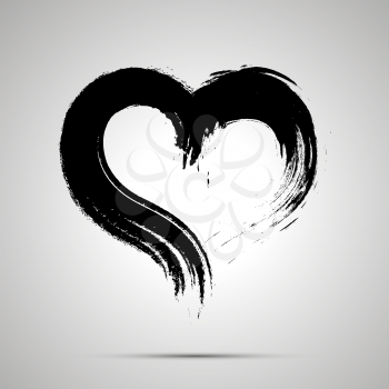 Dirty brush ink paint of heart icon, simple black silhouette