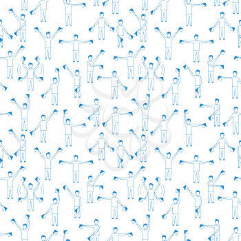 Semaphore alphabet, blue persons on white seamless pattern