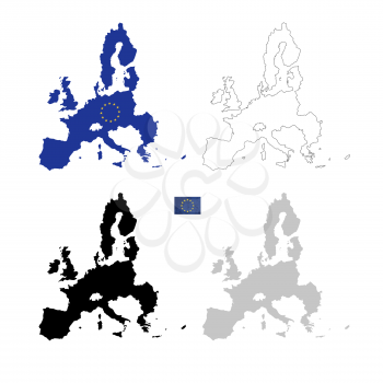 European Union black silhouette and with flag on background, isolated on white