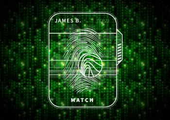 Fingerprint scan futuristic concept on green matrix symbols