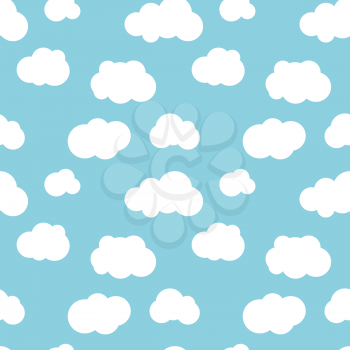 Flat clouds on blue sky seamless pattern