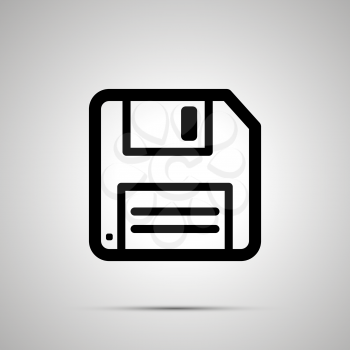 Floppy-disk retro save symbol, simple black icon with shadow
