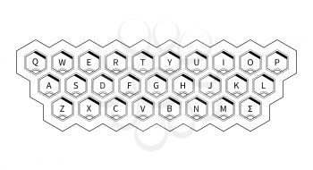 Futuristic keyboard concept with buttons in hexagon shape on white