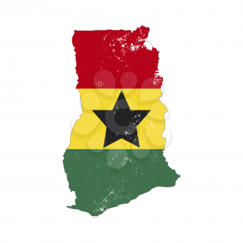 Ghana country silhouette with flag on background on white