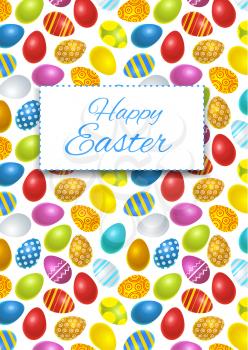 Happy easter card cover with colourful eggs on white