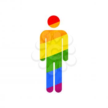 Homosexyal guy icon, gay man symbol with LGBT rainbow flag on white