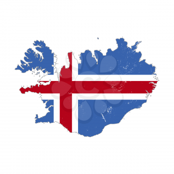 Iceland country silhouette with flag on background on white