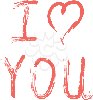 I love you, hand drawn lettering on white