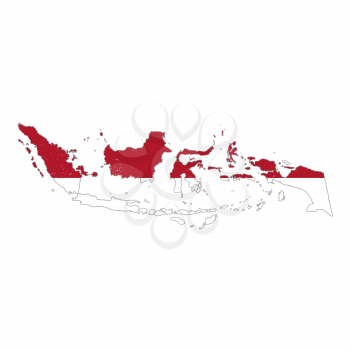 Indonesia country silhouette with flag on background on white