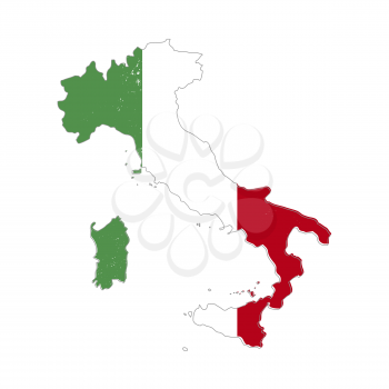 Italy country silhouette with flag on background on white