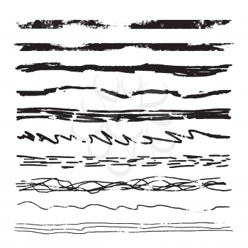 Large set of pencil grunge brushes. Hand drawn ink strokes isolated on white