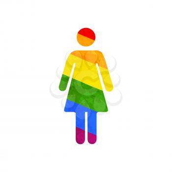 Lesbian girl icon, woman symbol with LGBT rainbow flag on white