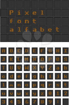 Lighting bulb pixel font alfabet isolated on white