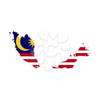 Malaysia country silhouette with flag on background on white