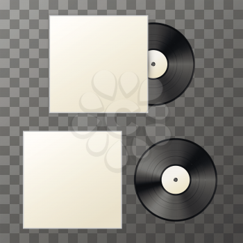 Mockup of blank vinyl disc with cover on transparent background