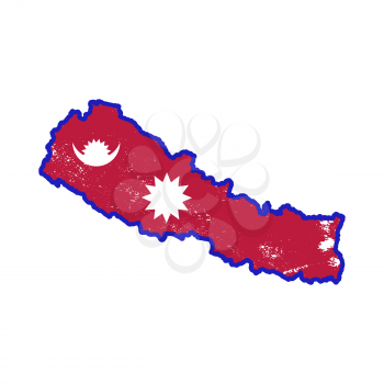 Nepal country silhouette with flag on background on white