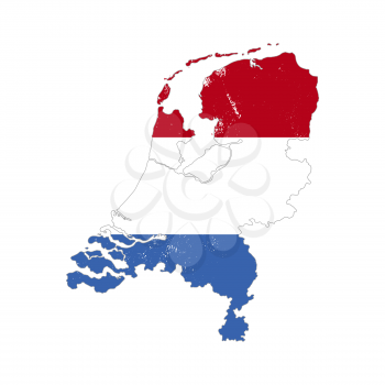 Netherlands country silhouette with flag on background on white