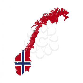 Norway country silhouette with flag on background on white