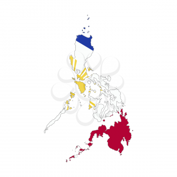 Philippines country silhouette with flag on background on white