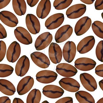 Photorealistic coffee beans on white background seamless pattern
