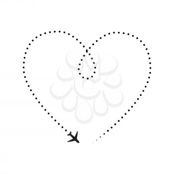 Plane trace in heart shape on white