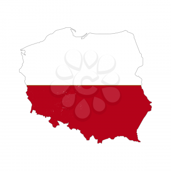 Poland country silhouette with flag on background on white