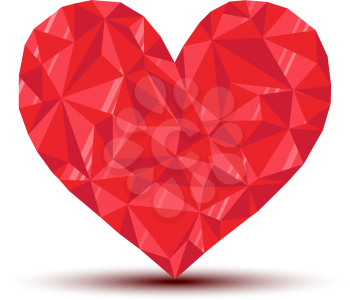Red polygonal ruby heart with reflection and shadow