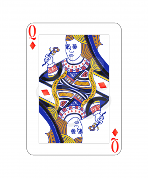 Queen of diamonds playing card with on white