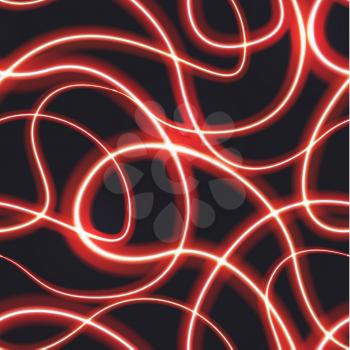 Red neon blurry trail effect at motion on dark background, abstract seamless pattern