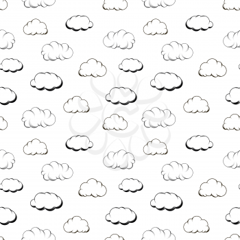 Retro hand drawn engraving clouds on white seamless pattern
